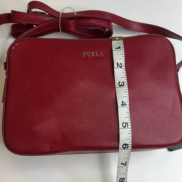 SUPER SALE! Furla Deep Red Leather Shoulder Bag, Double Compartments, NWT! - Picture 8 of 9